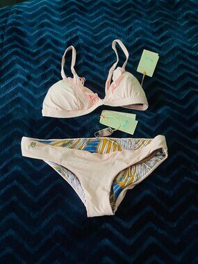 Maaji Pink Ruffle Bikini with Blue size M